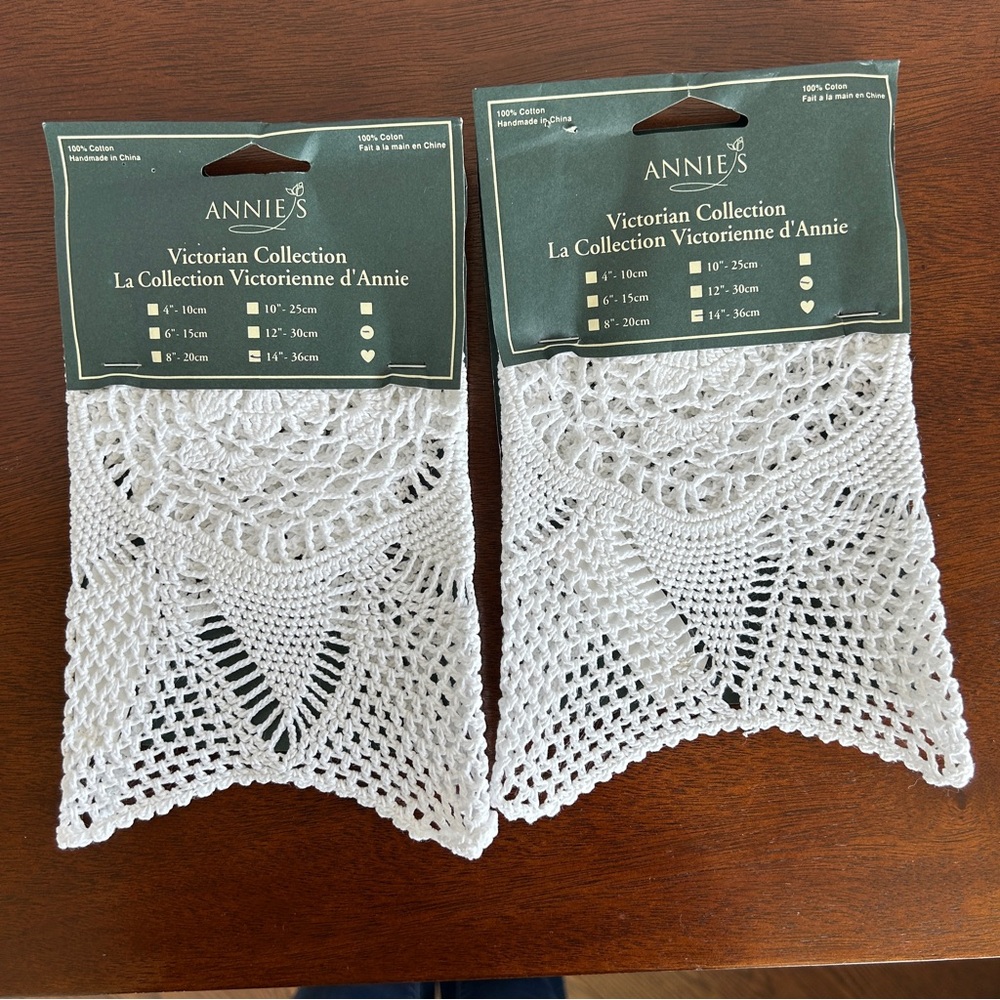 Annie's Victorian Collection Handmade Crocheted White Doilies 14" Round Set of 2